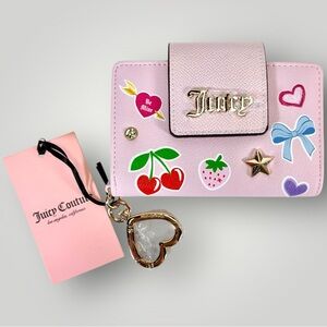Juicy Couture y2k Pink All Things Juicy Faux Patent Leather Tab Card Wallet New